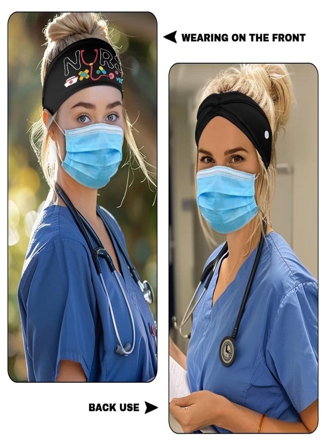 LedBack Wide Headbands for Nurse Non Slip Head Bands for Women's Hair Men Turban Surgical Caps Medical Assistant Black Headband with Buttons for Mask - Image 4